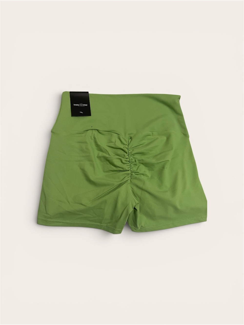Ruched High-Waist Green Bike Shorts